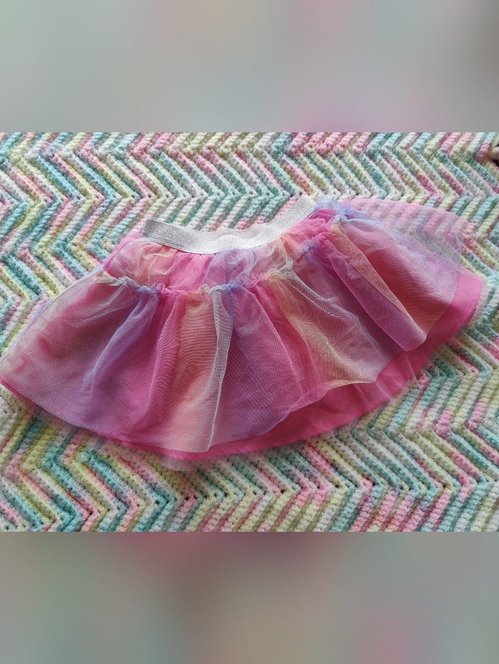 Disney Princess Pink Tulle Skirt with Pastel Rainbow Overlay